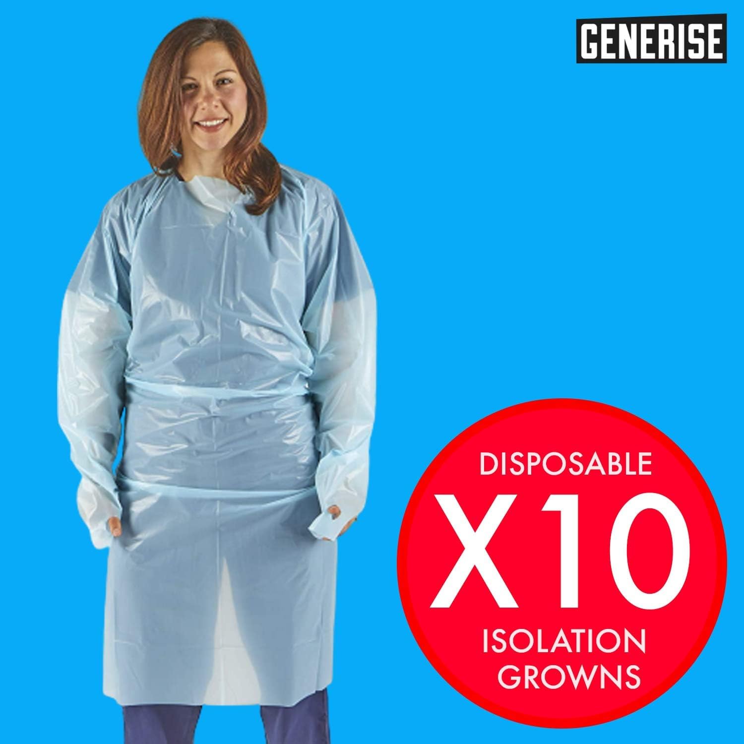 Generise Lot de 10 blouses isolantes à manches longues avec boucle de pouce jetables résistantes aux fluides – Convient pour le personnel et les patients