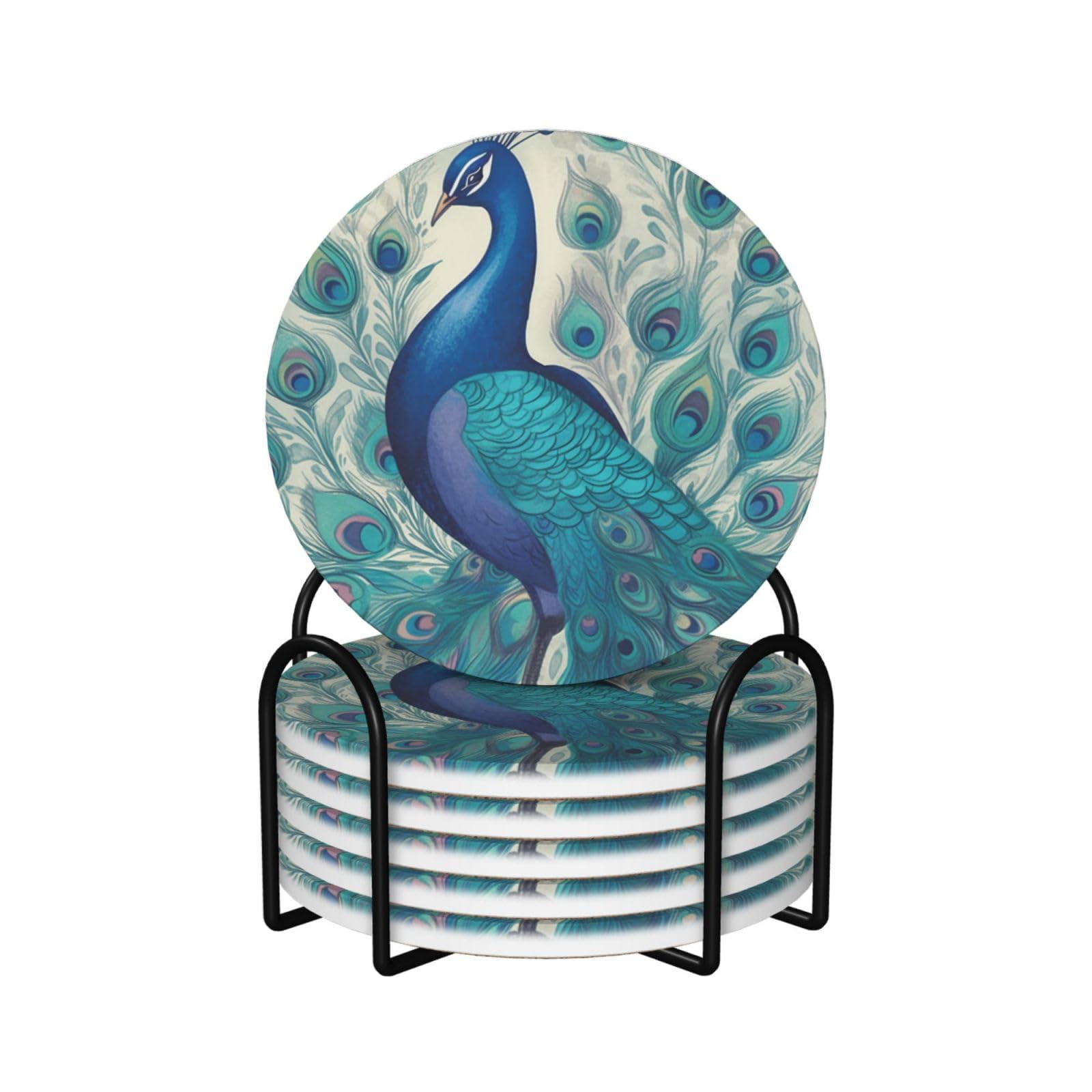 Dessous de verre absorbant en céramique motif paon mignon avec support en liège