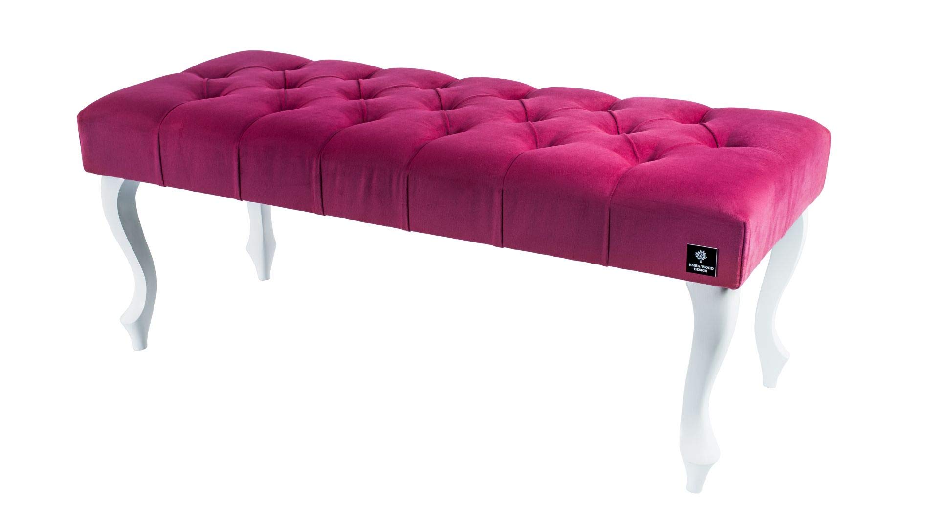 EMRA WOOD LPP-1 Sitzbank Bank Hocker Gesteppt Velour Pink Rosa Holz Weiß Lackiert Neu OVP Handarbeit Nach Mass (115, Höhe 40cm Tiefe 30cm) Küche, Haushalt & Wohnen