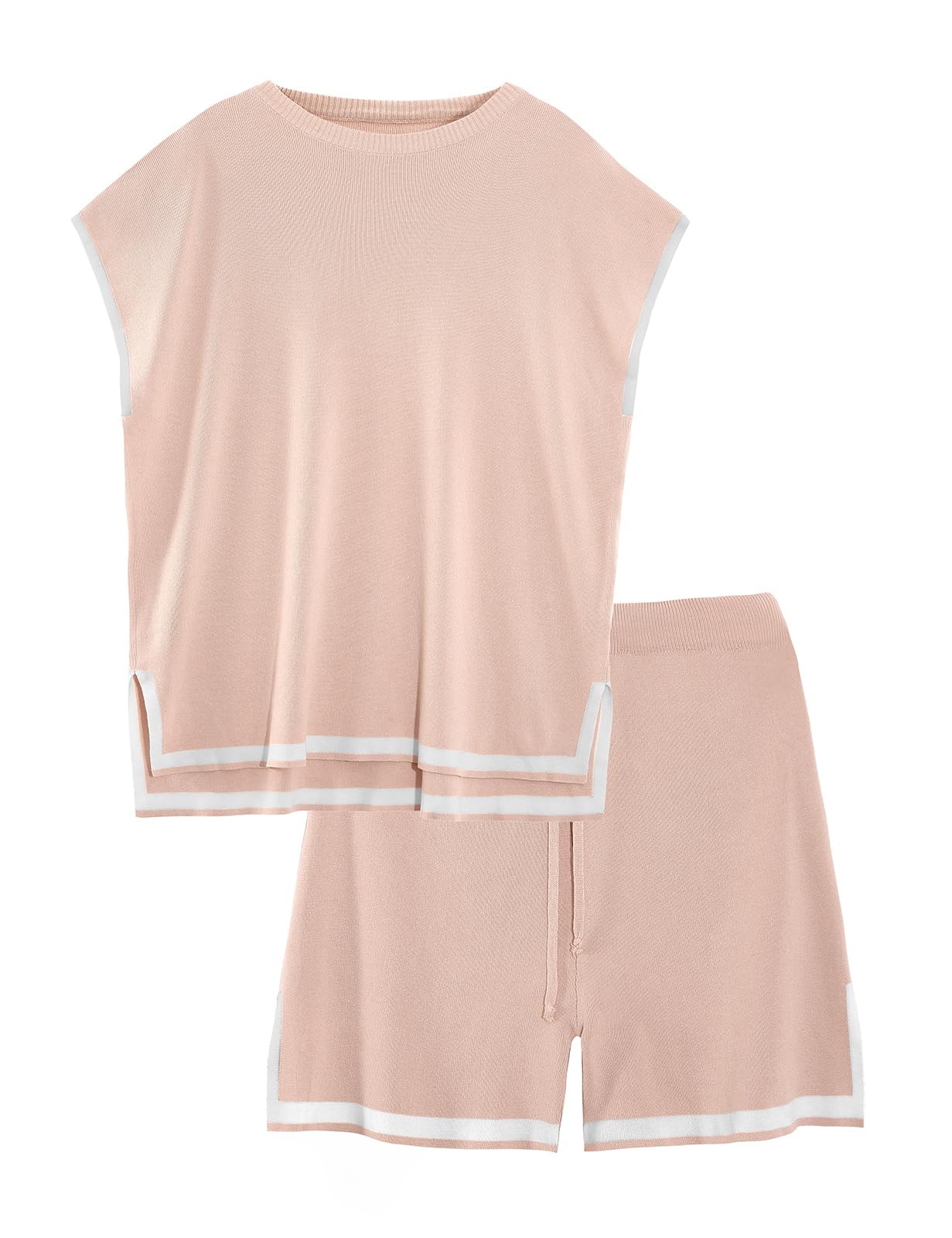 Svanco Chándal De 2 Piezas Para Mujer Casual De Punto Sin Mangas Pantalones Cortos Conjunto Señoras Cuello Redondo Conjunto De Dos Piezas Color Sólido Camisa Y Pantalones Cortos S-XL