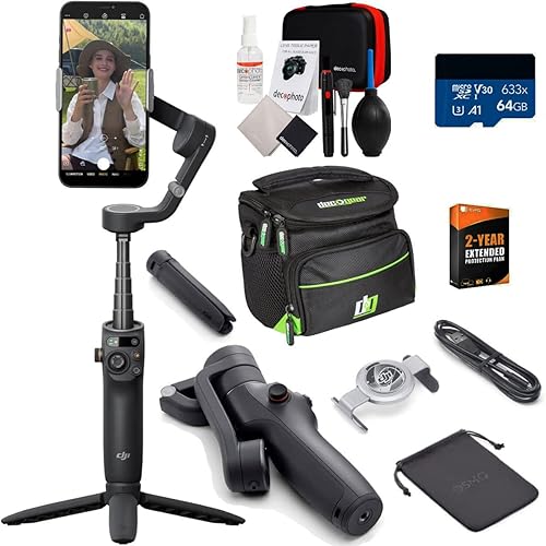 Miniatura 1 de DJI Osmo Mobile 6 - Estabilizador de cardán para teléfono inteligente negro paquete de accesorios con bolsa pequeña para cámara Deco Gear tarjeta de