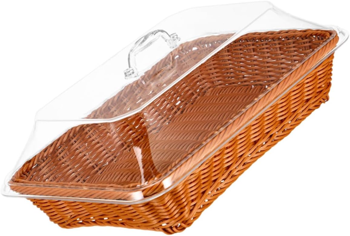 Holibanna Rattan Storage Basket with Lid 40x30x15cm Hand-woven Food Serving Basket Multifunctional Bread and Fruit Holder for Kitchen Picnic and Outdoor Use