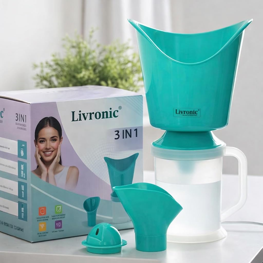 Livronic® 3 in 1 Steamer Vaporizer for Cold & Cough | Sauna Steam & Steamer Vaporizer for Face & Skin | Steam Inhaler Machine for Sinus, Congestion Relief – Adults & Kids (GREEN)