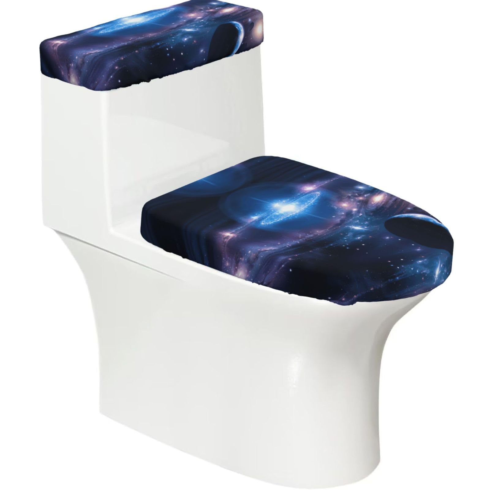 Fantasy Space Print Cozy Toilet Seat Warmer Cover Set Stretch Tank Lid Cover Bathroom Essentials For Most Toilets
