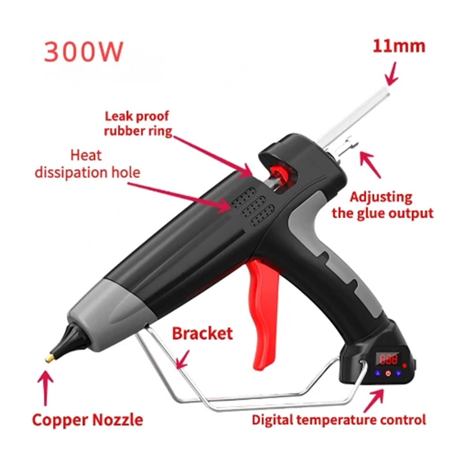 Pistola Per Colla A Caldo 300W - Controllo Digitale, Adatta Per Stick 11mm
