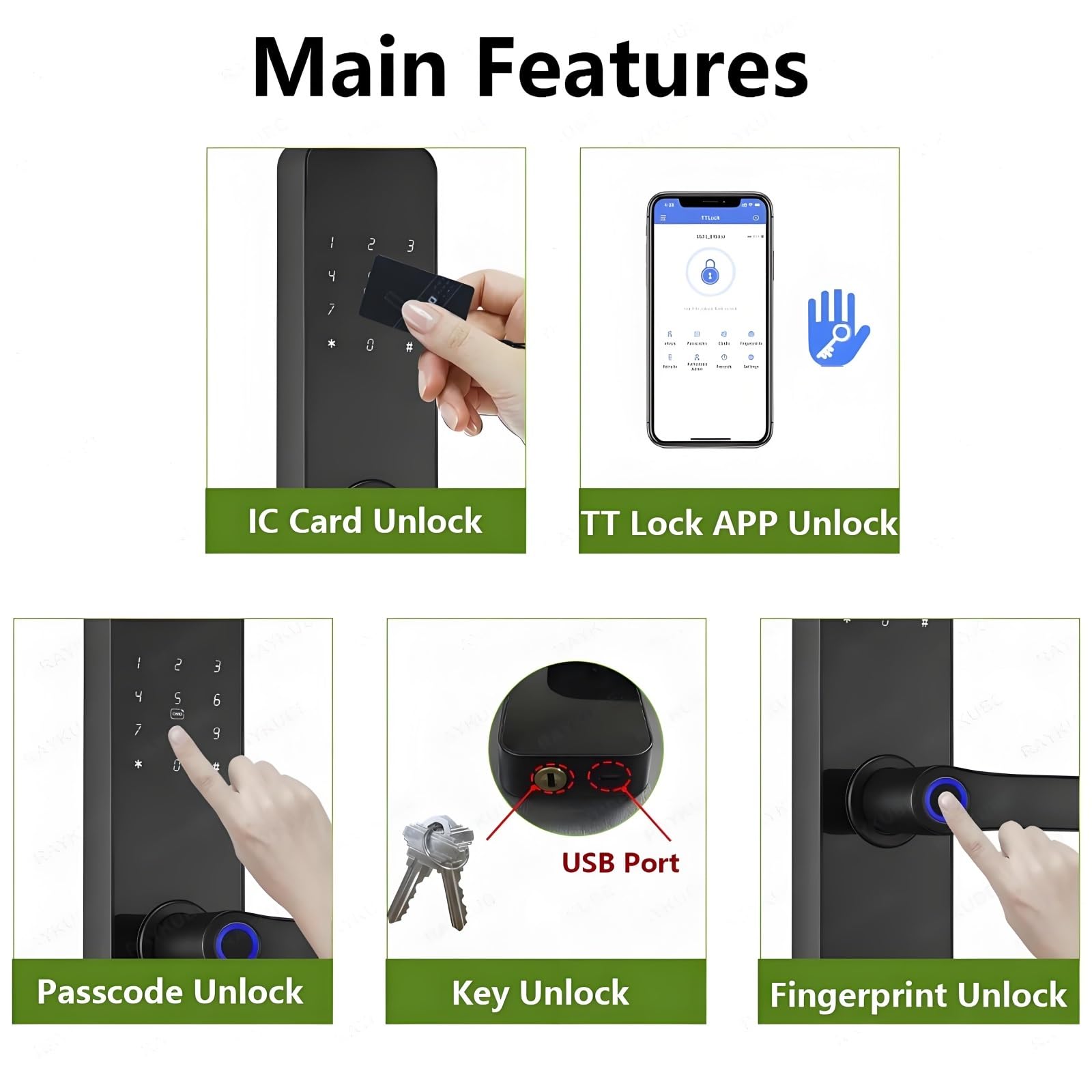 Serrure à Empreinte Digitale F7-TT — Compatible RAYKUBE F7 & TT Lock App · 5 Modes d’Ouverture (empreinte/app/code/carte/clé) · Pour pêne 22×160 mm · Portes 28–55 mm