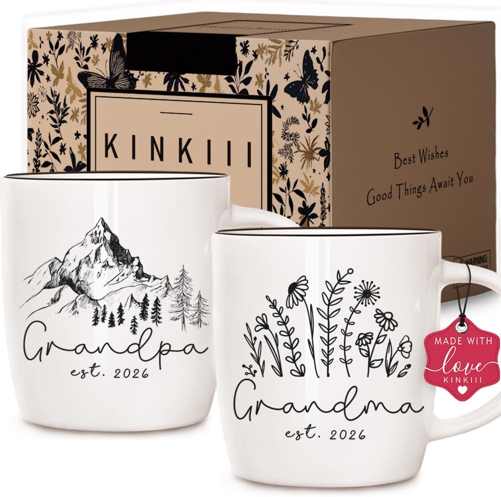 Promoted to Grandparents 2026 Coffee Mug Set, Est 2026 Grandma and Grandpa Coffee Cups, New Pregnancy Announcement Gift for Future Grandparents, Unique Baby Reveal Tea Mugs, 13Oz