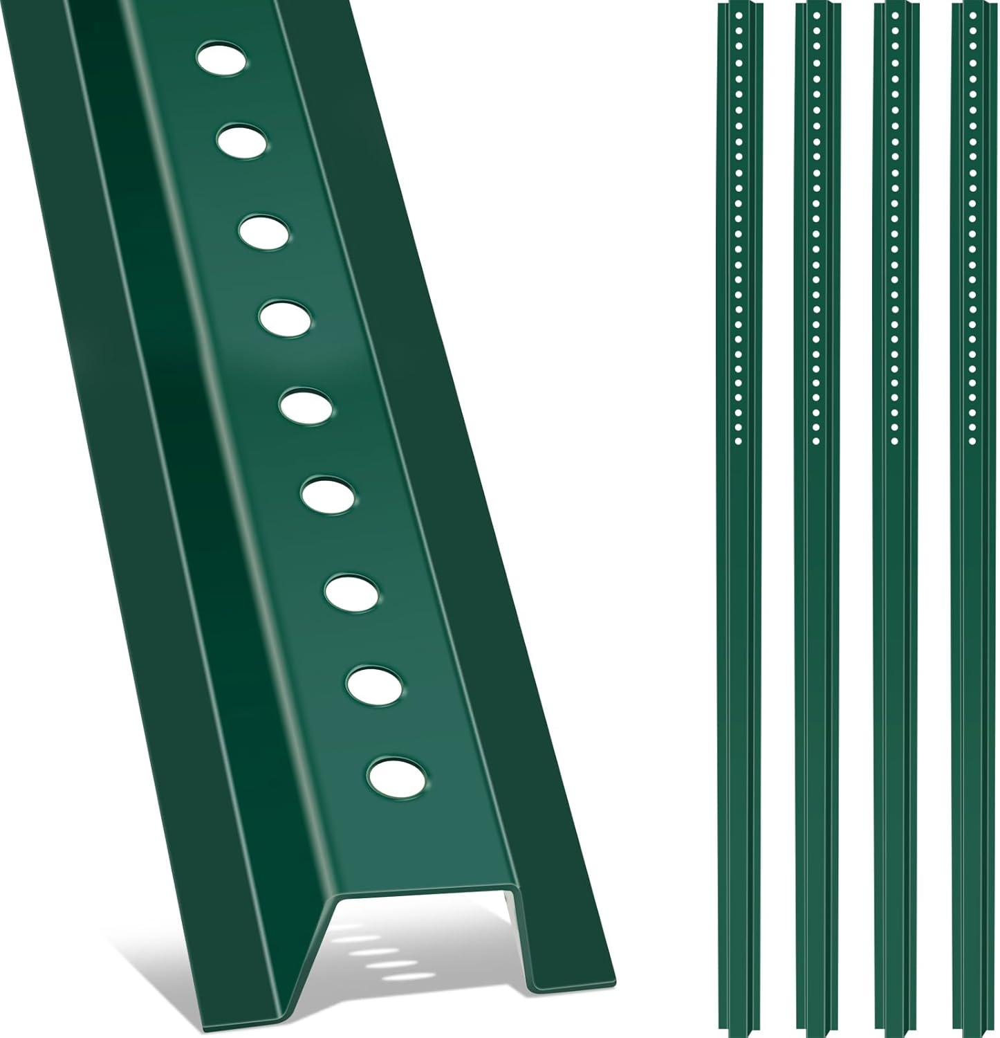Gisafai 10 Pack 6ft Tall Green U Channel Sign Steel Post with Enamel Coating Heavy Duty Metal Sign Post with Pre Drilled Holes for Easy Mounting