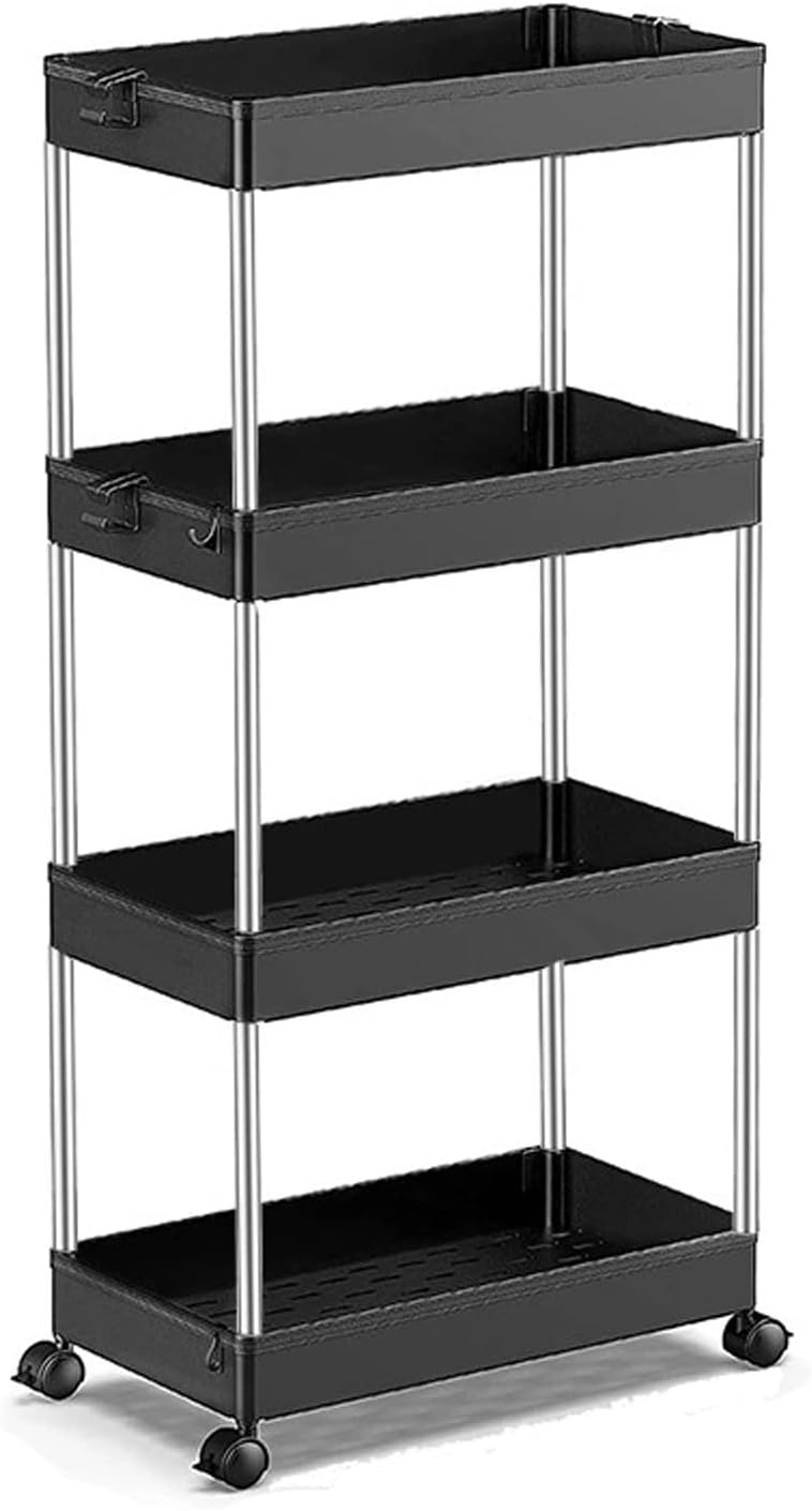 Storage Trolley Multi-Tier Rolling Unit Cart Mobile Storage Shelf for Kitchen Bathroom Rolling Organizers Rack,Black,2 Tier