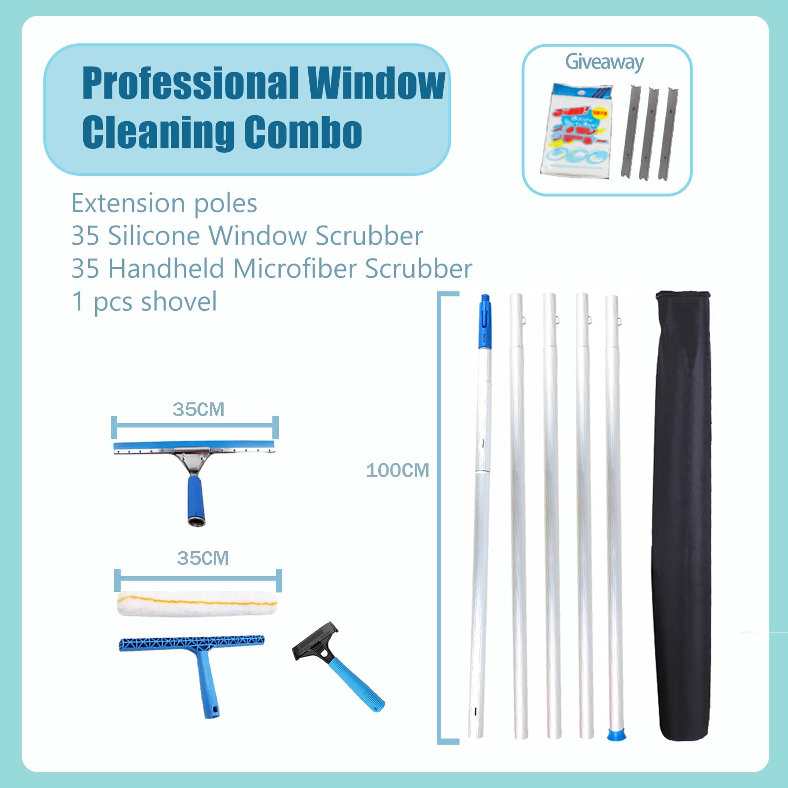5M Teleskop-Fensterreiniger-Abzieher | Professioneller Fensterwischer 35CM |Professionelles|Fensterreinigungsset|Fensterreinigungswerkzeug und für Innen- und Außenbereich[5M-4]