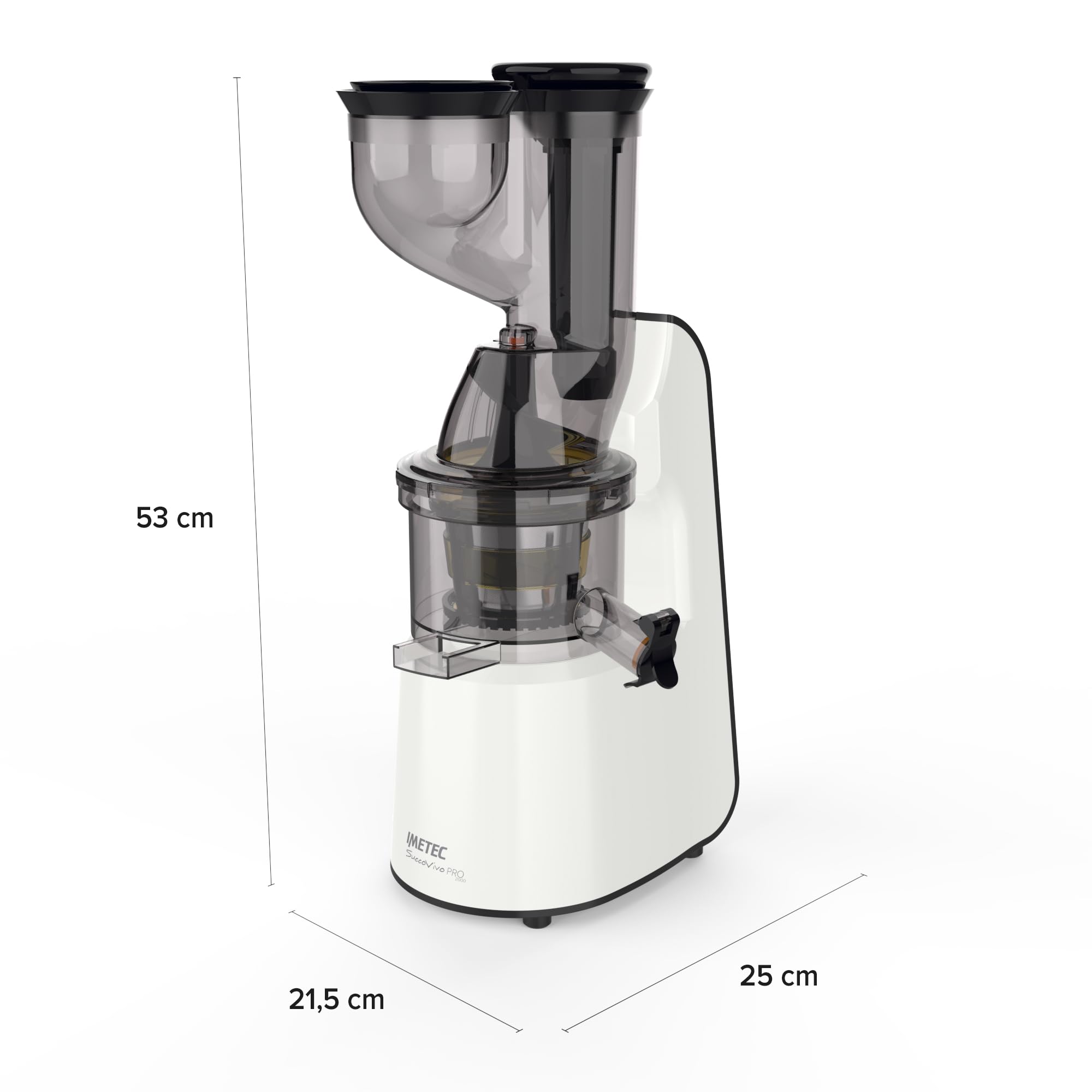 Imetec Succovivo Pro 2000, Estrattore di Succo, Spremitura a Freddo 48 Giri/Min, 100% Vitamine, Filtro per Succhi, Filtro Succhi con Fibre, Cestello per Sorbetti, Ricettario