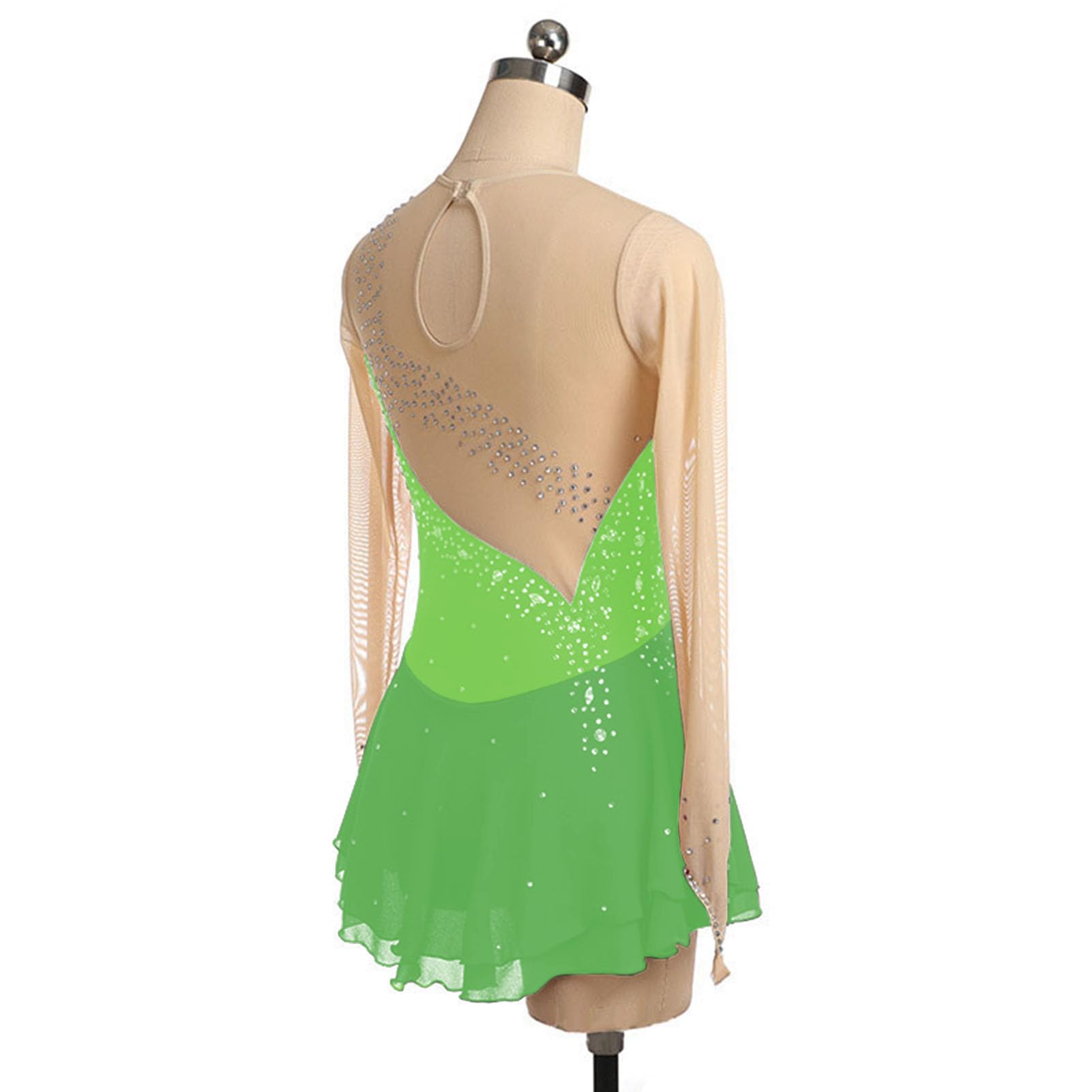 Vestito da Pattinaggio Artistico, Girocollo Vuoto Giunzione Body Ginnastica Artistica Danza, Vestito da Balletto Danza Tuta da Ballo da Competizione A Maniche Lunghe