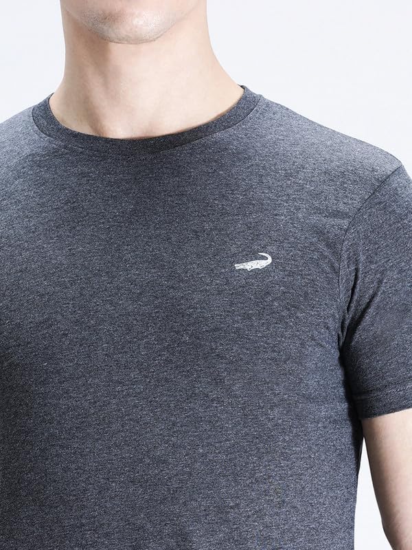 Image of CROCODILE Men Solid Sport Fit T Shirt | Round Neck | Short Sleeve | Regular Length | Basic Casual Pull On Topwear Grey Melange