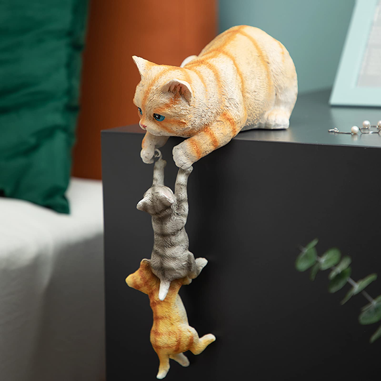 Statuette di Ornamenti Statue di Famiglia di Madre e Figlio in Resina Decorazioni di Animali per Decorazioni per l'inaugurazione della casa del Giardino dell'ufficio a casa,Cat