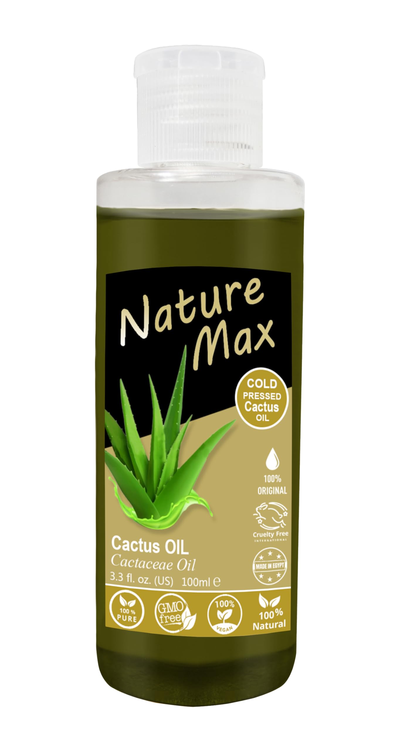 Nature Max Cactus Oil Natural Pure for Hair Skin Care Cold Pressed Egyptian Oils Undiluted Arabic Herbal Herb Egypt Herbs No Additives No Gmo Kosher