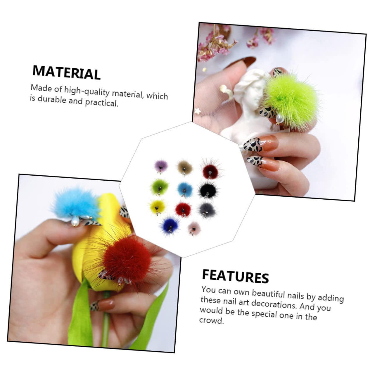 SEWACC 33pièces Accessoires De Nail Art Pompons Moelleux Décoratifs Pour Décor De Beauté Pour Manucure Design Amovible Et