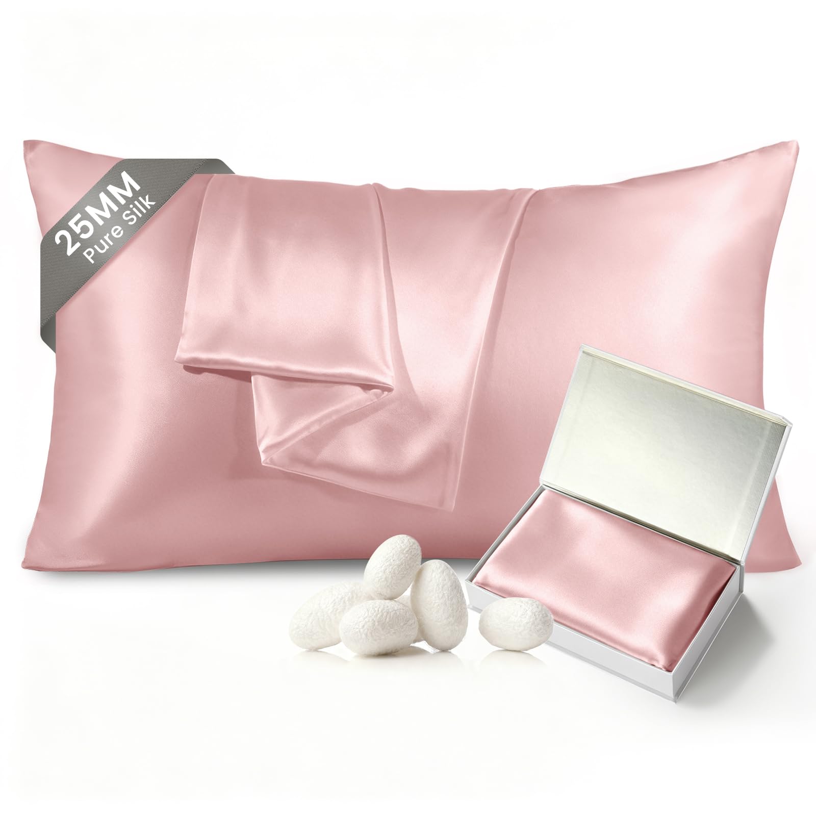 THXSILK 25 Momme 100% Mulberry Silk Pillowcase, Standard Size, Pink