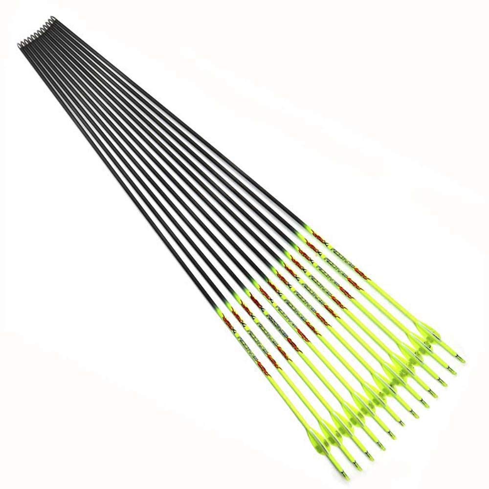 Diamètre Intérieur 4.2mm .165" Longueur Personnalisée Flèche Carbone 22-31 Pouces Spine 600 pour Entraînement Chasse avec Encoche Rotative pour Arc à Poulies et Arc Recurve Adulte Jeunesse 12pcs
