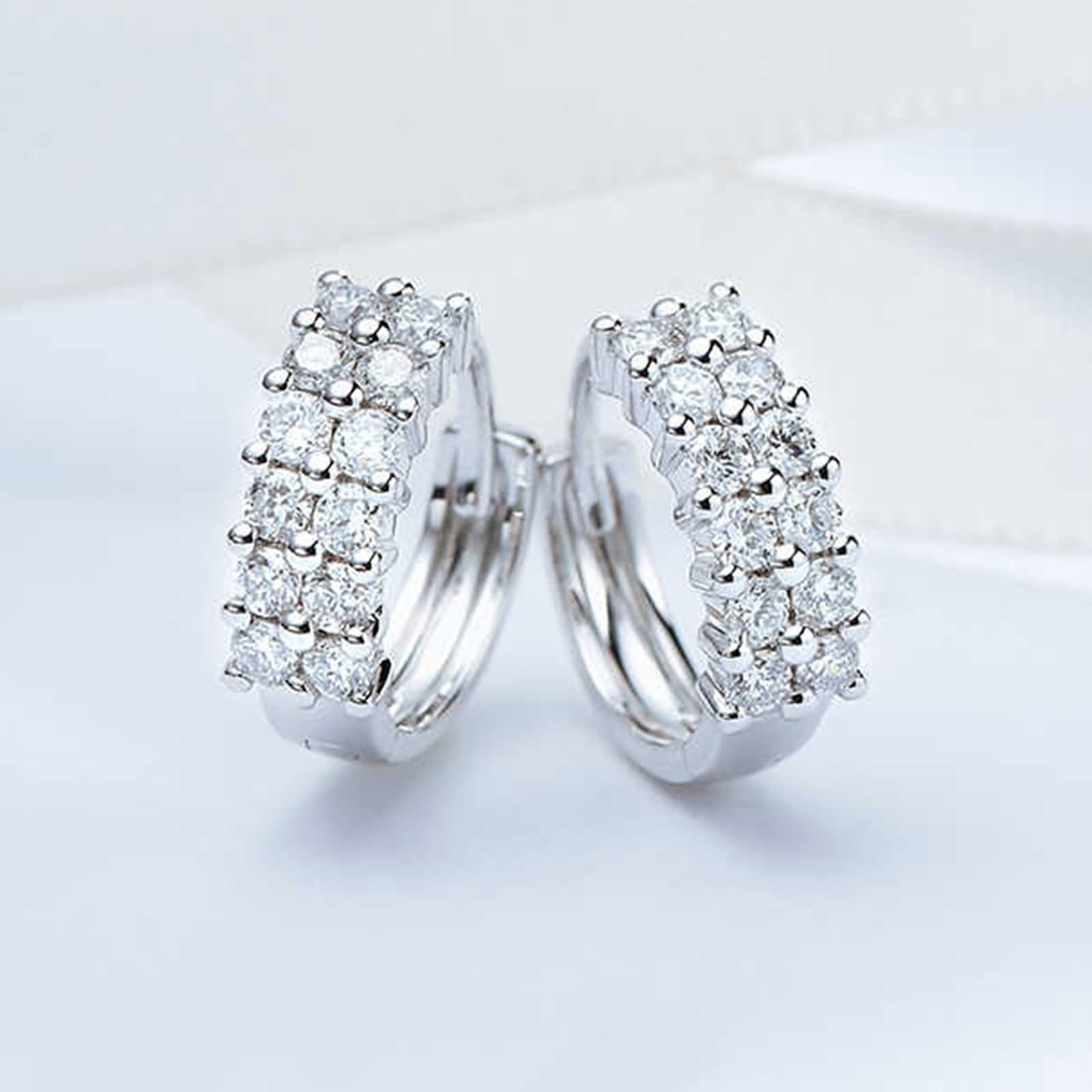 KnSam Białe złoto 750 18K Creole Hoop, 0,5 ct laboratorium stworzone diamenty kolczyki damskie podwójne rzędy szlif okrągły biały, prawdziwa biżuteria damskie kolczyki sztyfty Au750 złoto