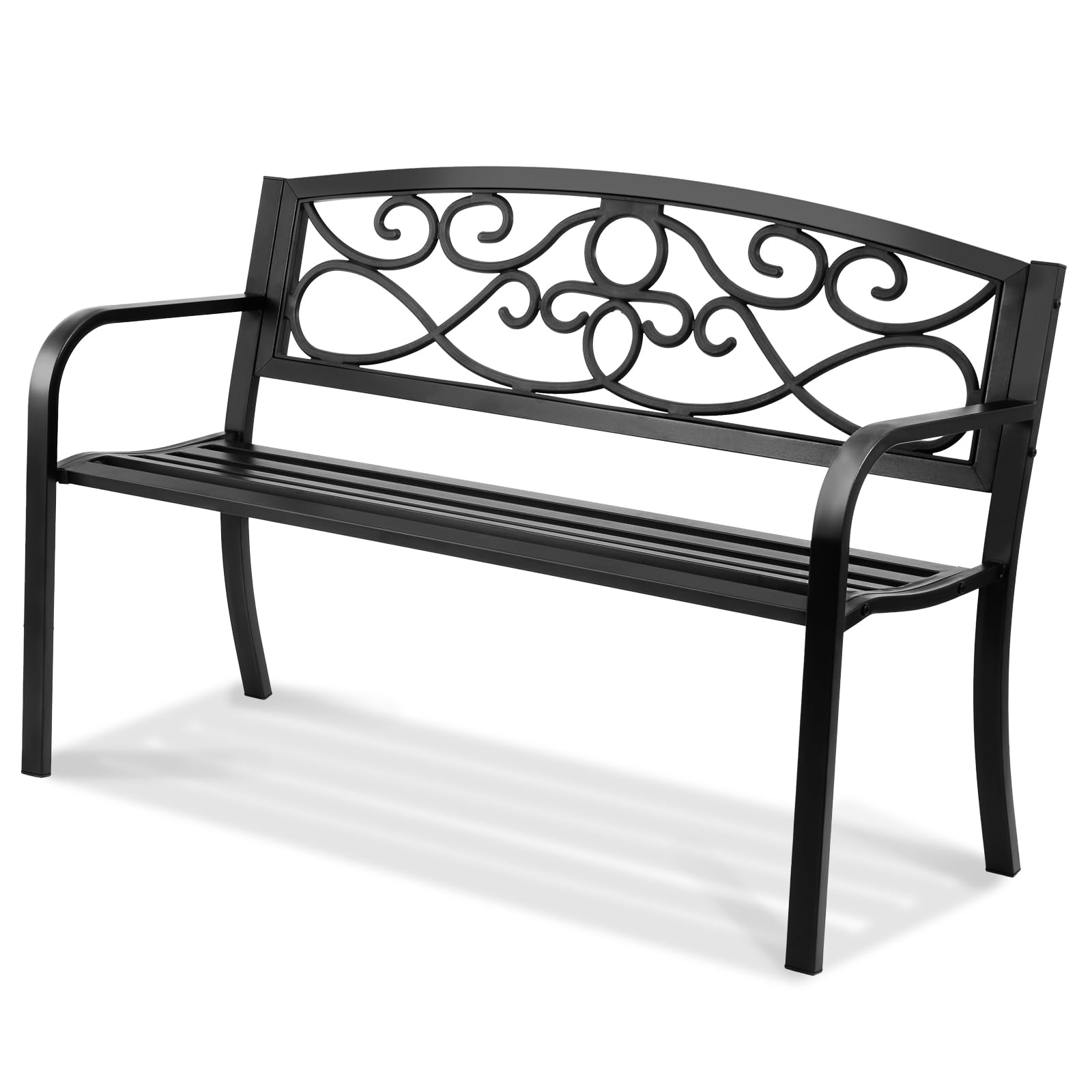 VEVOR Panchina da Esterno da 52,7 x 127 x 81,8 cm Panchina da Giardino in Metallo per Esterni, Capacità di Carico di 250 kg Panchina da Giardino con Schienale, Braccioli, per Parco, Cortile, Portico