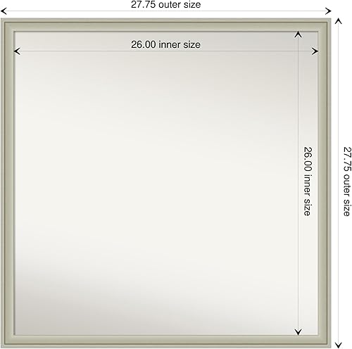 Miniatura 9 de Amanti Art Espejo de pared no biselado (24 x 30 pulgadas), marco estrecho metálico agrietado, espejo de baño, espejo de tocador, plateado, grande