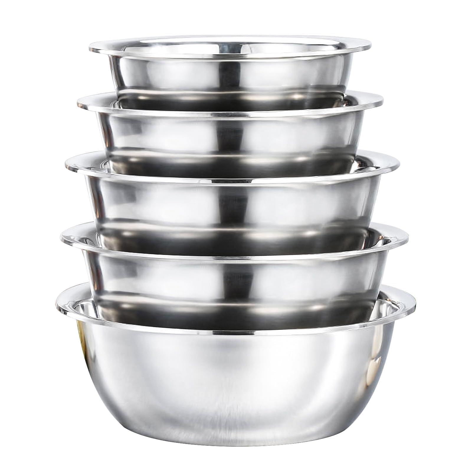 Stainless Steel Mixing Bowls Set, 1.5/2/3/4/5 QT Home Metal Mixing Bowls Set of 5 for Refrigerator Kitchen Food Storage Organizers Polished Mirror Kitchen Bowls Large?Solid?