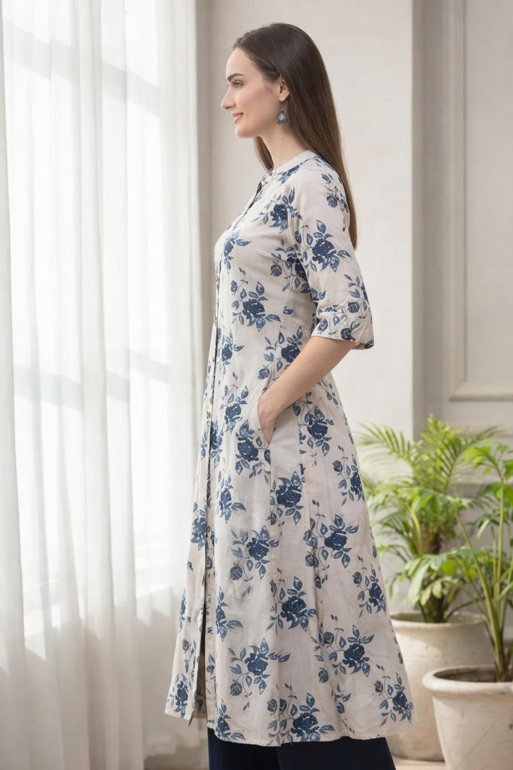 Pistaa's Women's Cotton Regular Fit Kurta (KU_CHESS_MG_MX_Navy Blue_Medium) 1