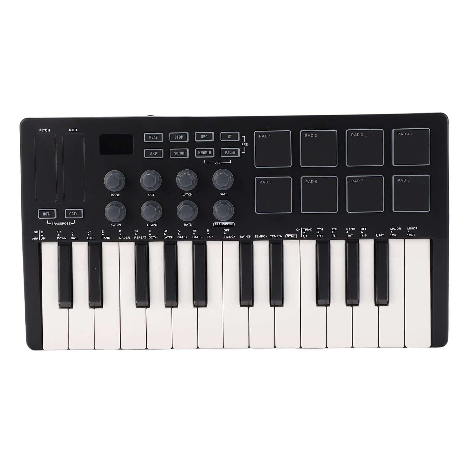 Generic Tastiera MIDI Compatta con 8 Pad RGB e 8 Manopole per la Produzione Musicale Creativa in Movimento, Nera