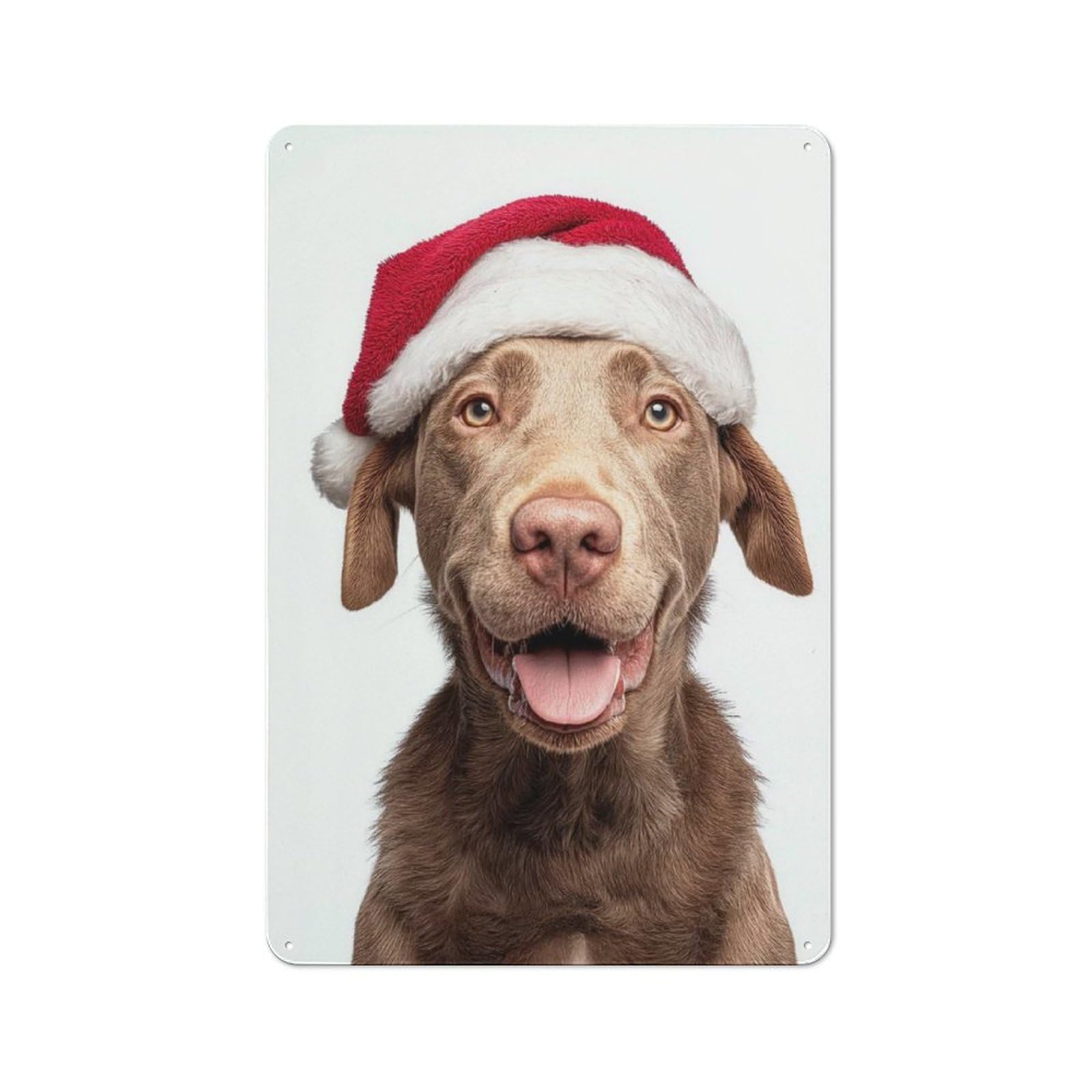Junmoney Chesapeake Bay Retriever Dog With Santa Hat 30X20cm Rustic Metal Sign With For Hobby Room Or Studio, Metal Sign Decor For Hobby Rooms And Studios