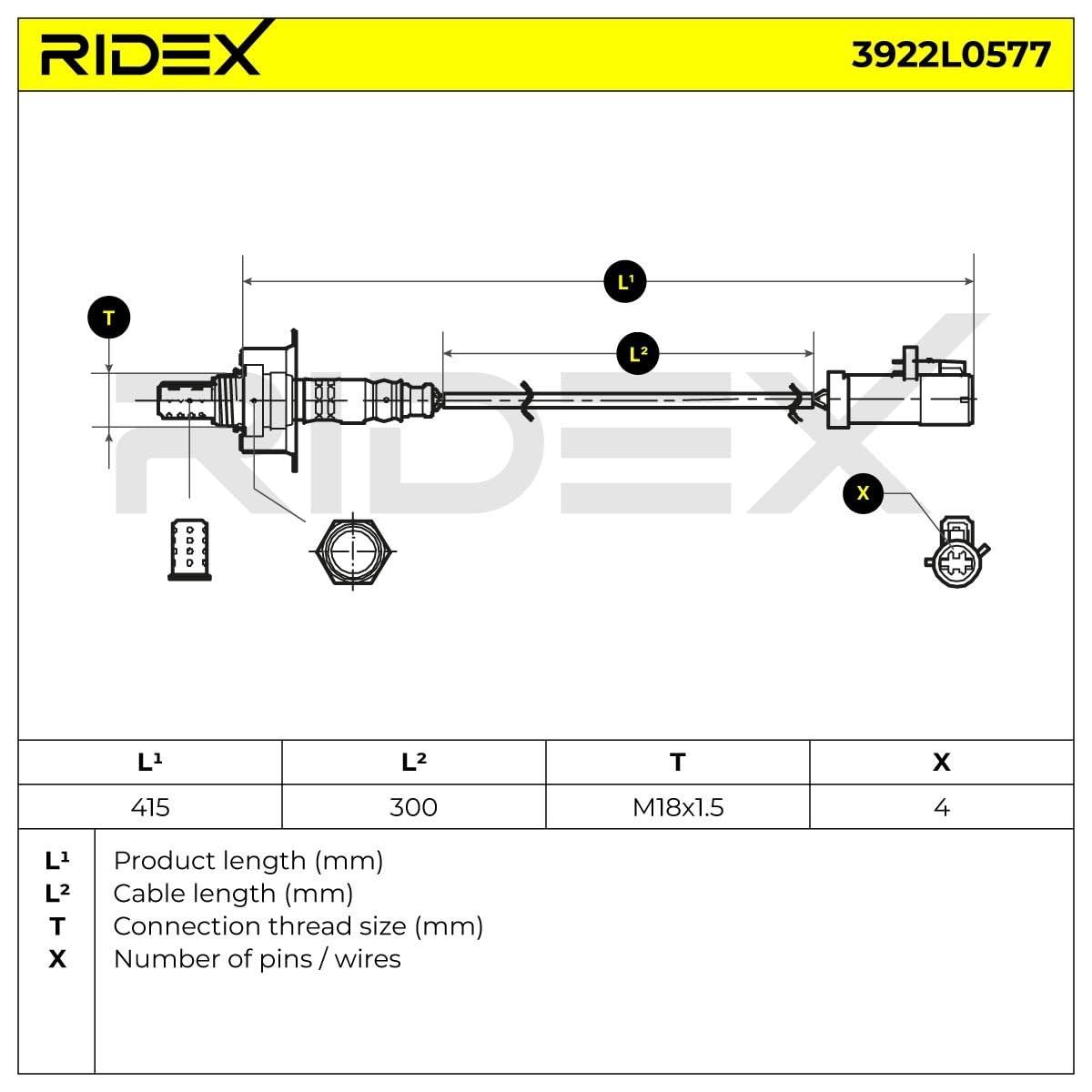 RIDEX 3922L0577 Sonda lambda con lamiera termoisolante Compatibilità con FORD Fiesta Mk6 Hatchback JA8, JR8