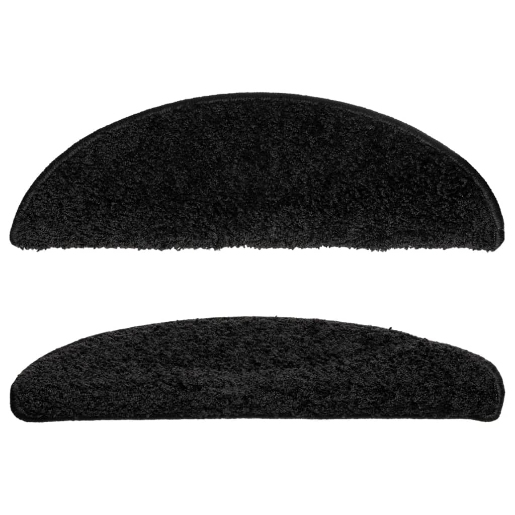 vidaXL Tapis d'escalier 15 pièces 56 x 17 x 3 cm Noir Demi-Rond