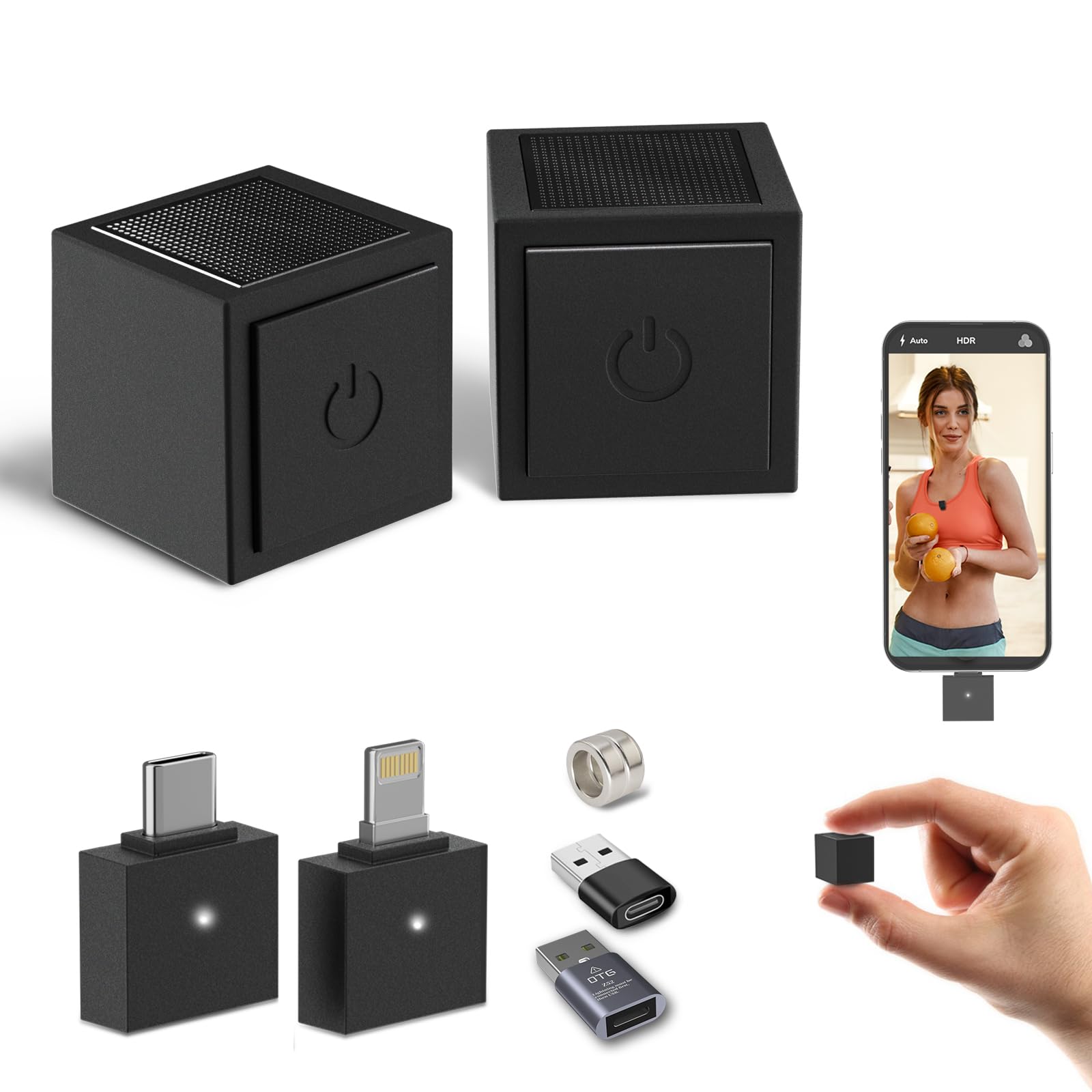 Wireless Lavalier Microphone, Ultra-Compact DesignMini Mic for iPhone/Pro/iPad/Android/PC/Windows/MAC, Bluetooth Microphone, Clip on Mic for Video Recording, Zoom(2 MICS-Lightning&USB C)