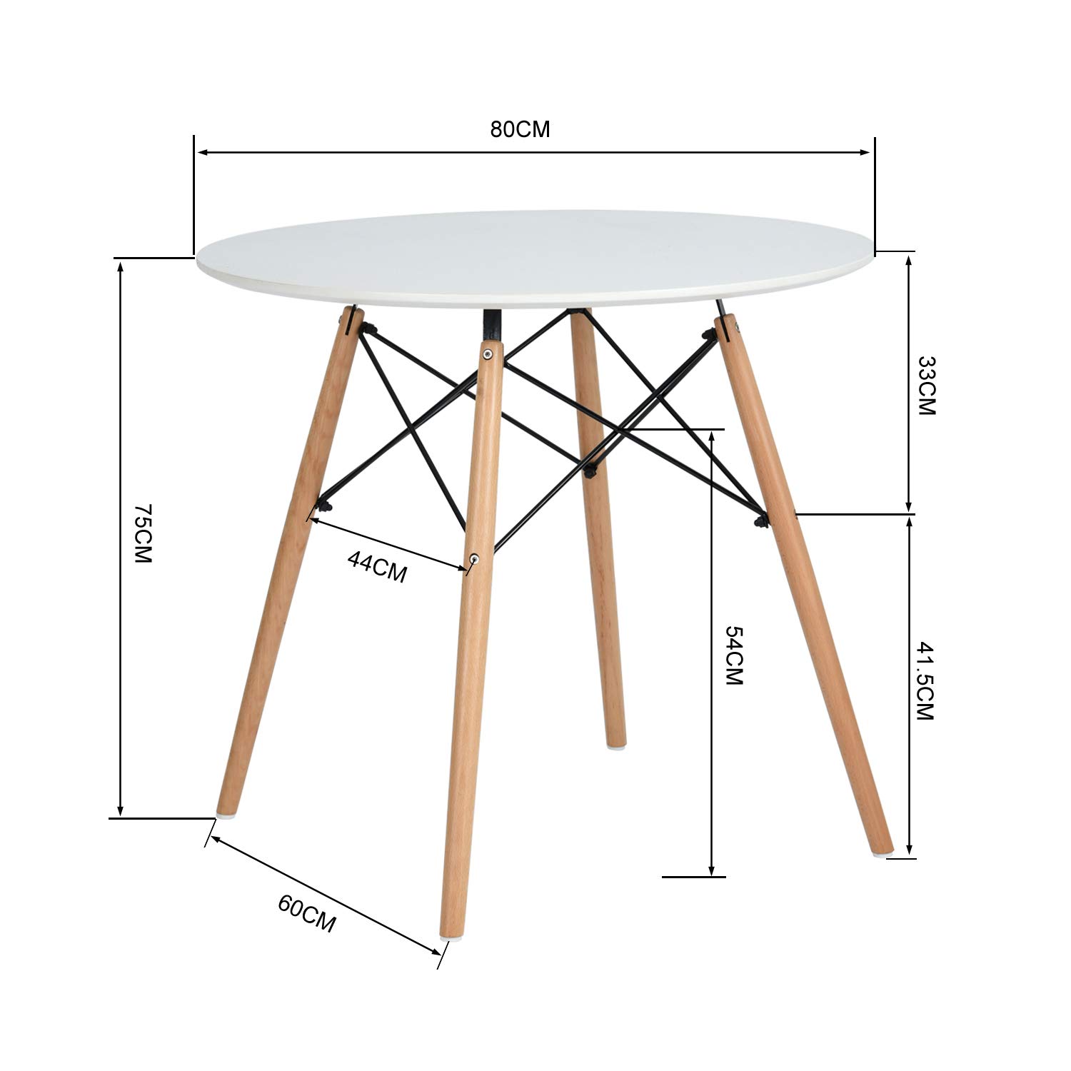 DORAFAIR Esstisch Weiß Rund Küchentisch Modern,Weiß Skandinavisch Esszimmertisch, Beine Natur,80 * 80 * 75cm