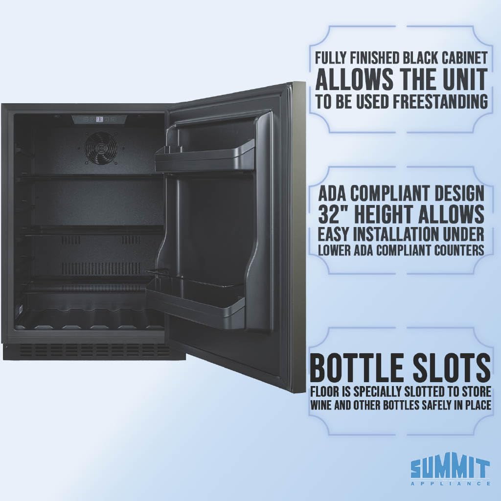 Summit 24" Built-In Refrigerator, 4.8 cu.ft., ADA Compliant, Undercounter, Black, Stainless Steel - AL54KSHH on Fridge.com