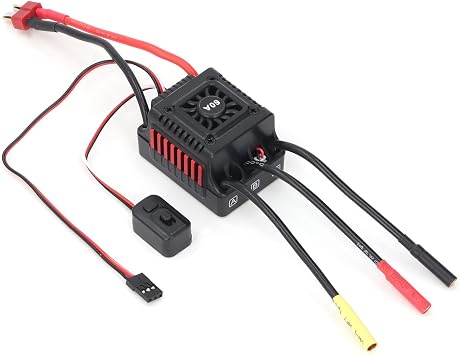 60A Brushless ESC for /10 Scale RC Car, High Efficiency Electric Speed Controller with 5.85V/3A BEC & Cooling Fan, 3.5mm Plugs Direct Battery Connection fit On Road Off Vehicle
