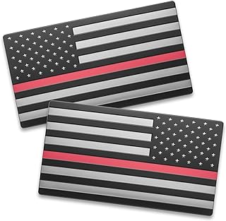 EyeCatcher USA Flag Red Line Firefighter Emblem Decal - 2 Pack