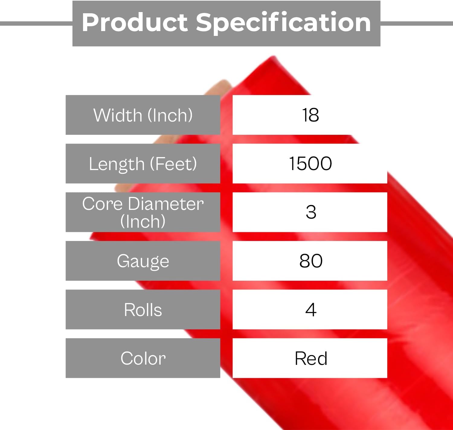 PSBM Dark Red Stretch Wrap, 4 Rolls 18 Inch x 1500 Feet 80 Gauge Heavy Duty Plastic Wrap Industrial Strength Shrink Film for Moving, Packing & Shipping