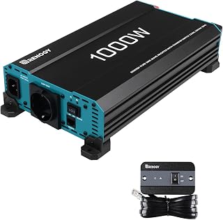 Renogy 1000W/2000W 12V zu 230V Reiner Sinus-Wechselrichter mit Netzvorrangschaltung, 12v auf 230v Spannungswandler mit 2 Europäische Steckdose für Haushaltsgeräten Wohnmobile, LKW, Boote, Camping