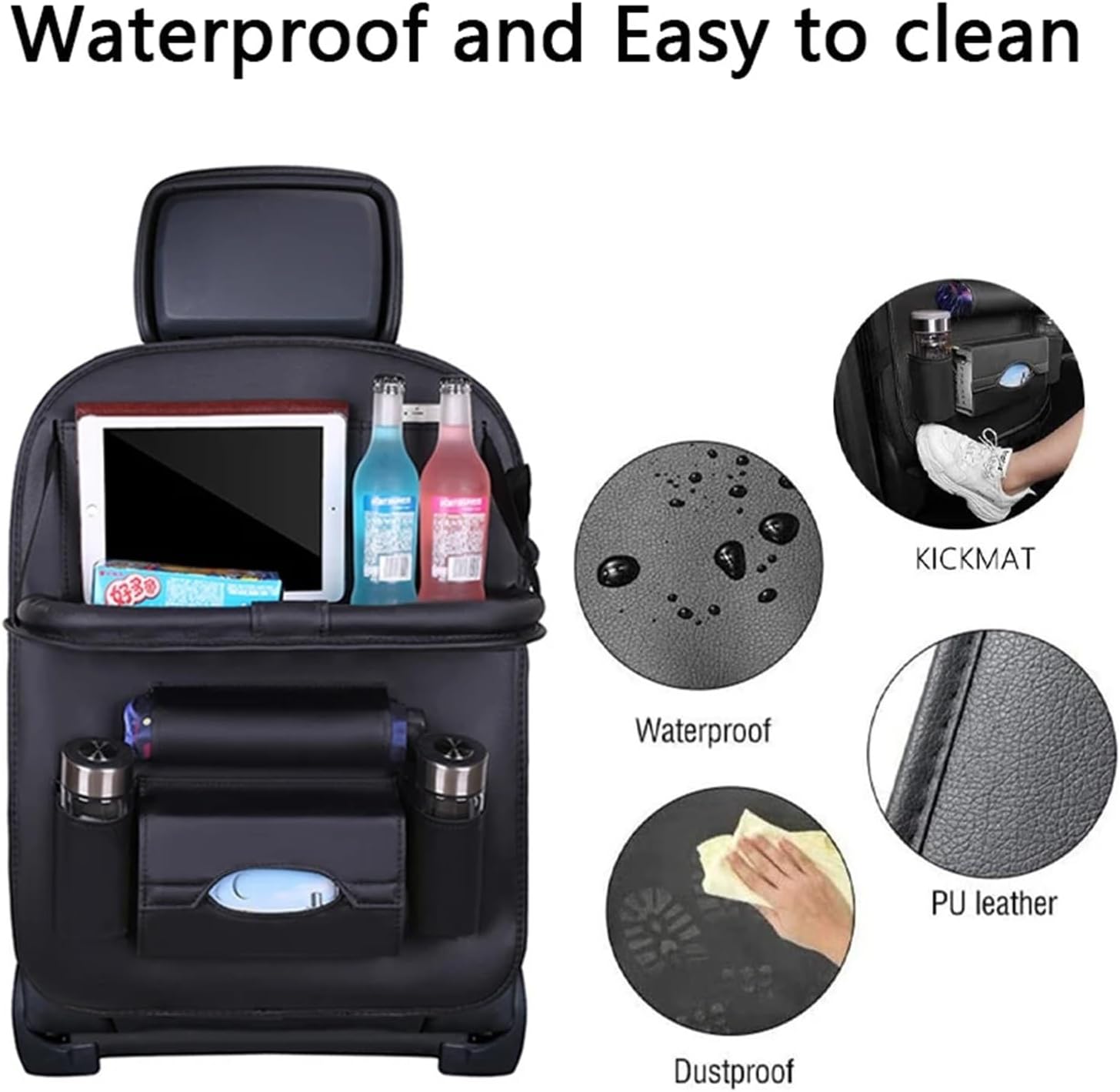 Car Seat Back Organizer Pu Leather Pad Bag Car Storage Organizer Foldable Table Tray Travel Storage Bag Auto Accessories Car Storage Back of Seat Car Organizer(1pc Beige)