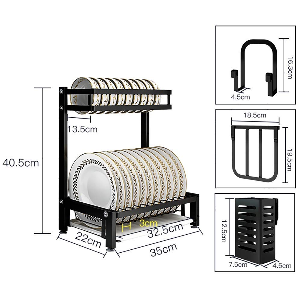 Strati Nero 201 Cucina in Acciaio Inox Scolapiatti da Appoggio Scolapiatti, Bacchette Chopper Tagliere Scaffale di Stoccaggio 35 * 22 * 40,5 Cm (Size : 2pcs)