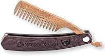 Wooden Beard Comb for Men Folding Pocket Comb for Moustache Beard & Hair Walnut Combs with Dangerous Man Engraving