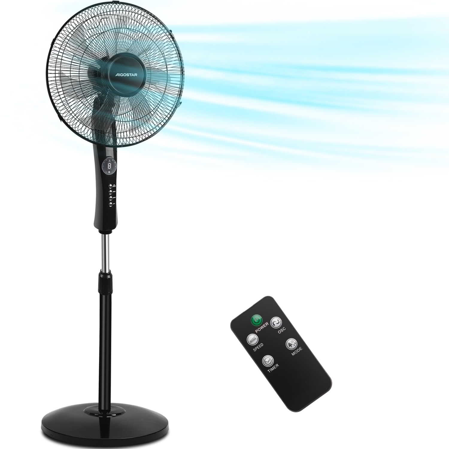Aigostar 16-Inch Oscillating Pedestal Fan with Remote, 7-Blade Silent Standing Floor Fan with 7.5-Hour Timer
