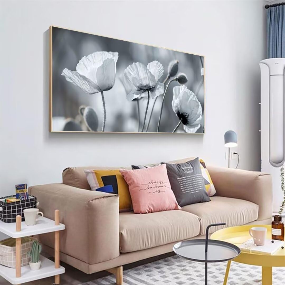 2 Pezzi papavero Pittura Diamante, 5D Diamond Painting Bianco, 40x90cm Diamond Painting Grandi Dimensioni, Strass Ricamo a Punto Croce Kit Diamond Painting per Decorazioni Natalizie Casa e Regalo X-7
