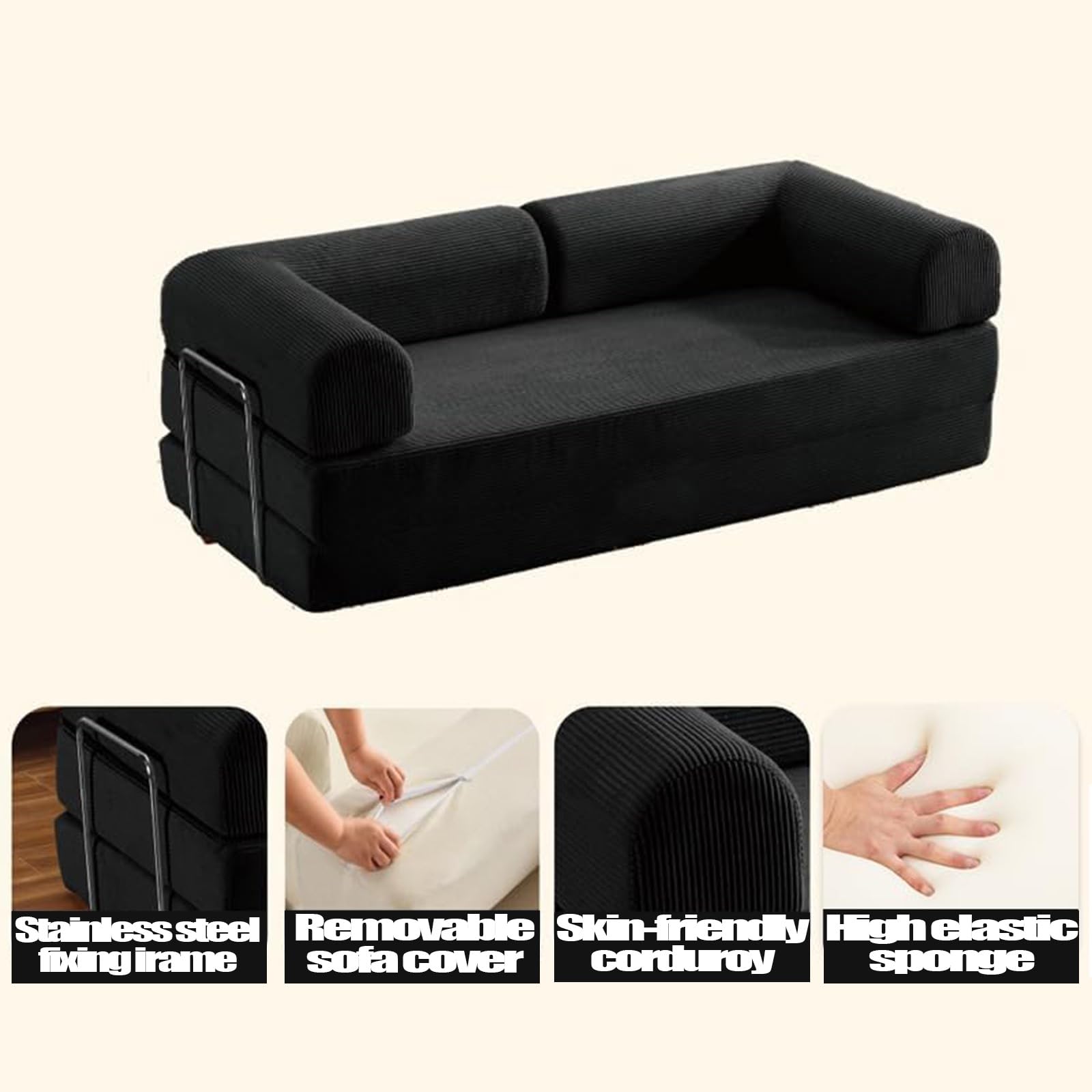 Sofá cama plegable convertible en sillón cama con almohada, Out Comfy Lounge multifuncional de espuma viscoelástica con reposabrazos, para el hogar, dormitorio, oficina, sofás cama largos, 004, W