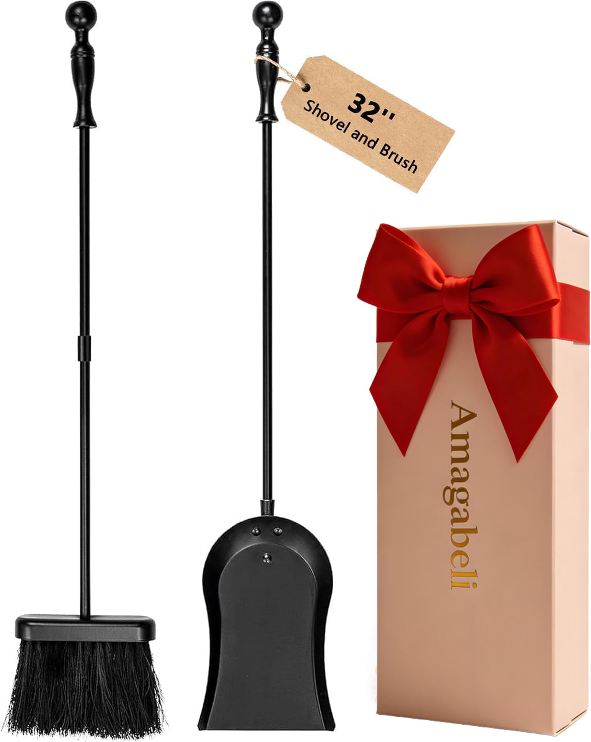 Amagabeli Pelle à Cendres pour Cheminée 81 cm - Pelle en Acier Gros Calibre pour Cuisinière, Cheminée Balayette - Outil Simple pour Feu de Camp, Usage Intérieur/Extérieur - Noir