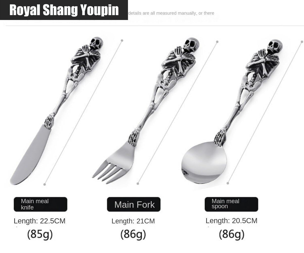 Esagerato Prepotente Creativo Teschio Maniglia Cucina in Acciaio Inox Argenteria Stoviglie Posate Posate Coltelli Forchette Cucchiai Set (Forchetta Cucchiaio)