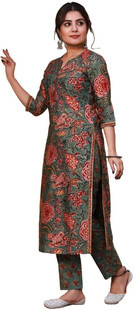 Lookmark Women's Latest Printed Cotton Blend Straight Kurta And Pant Set (Az-Lm-Og1-Ks2159-S) Multicolour