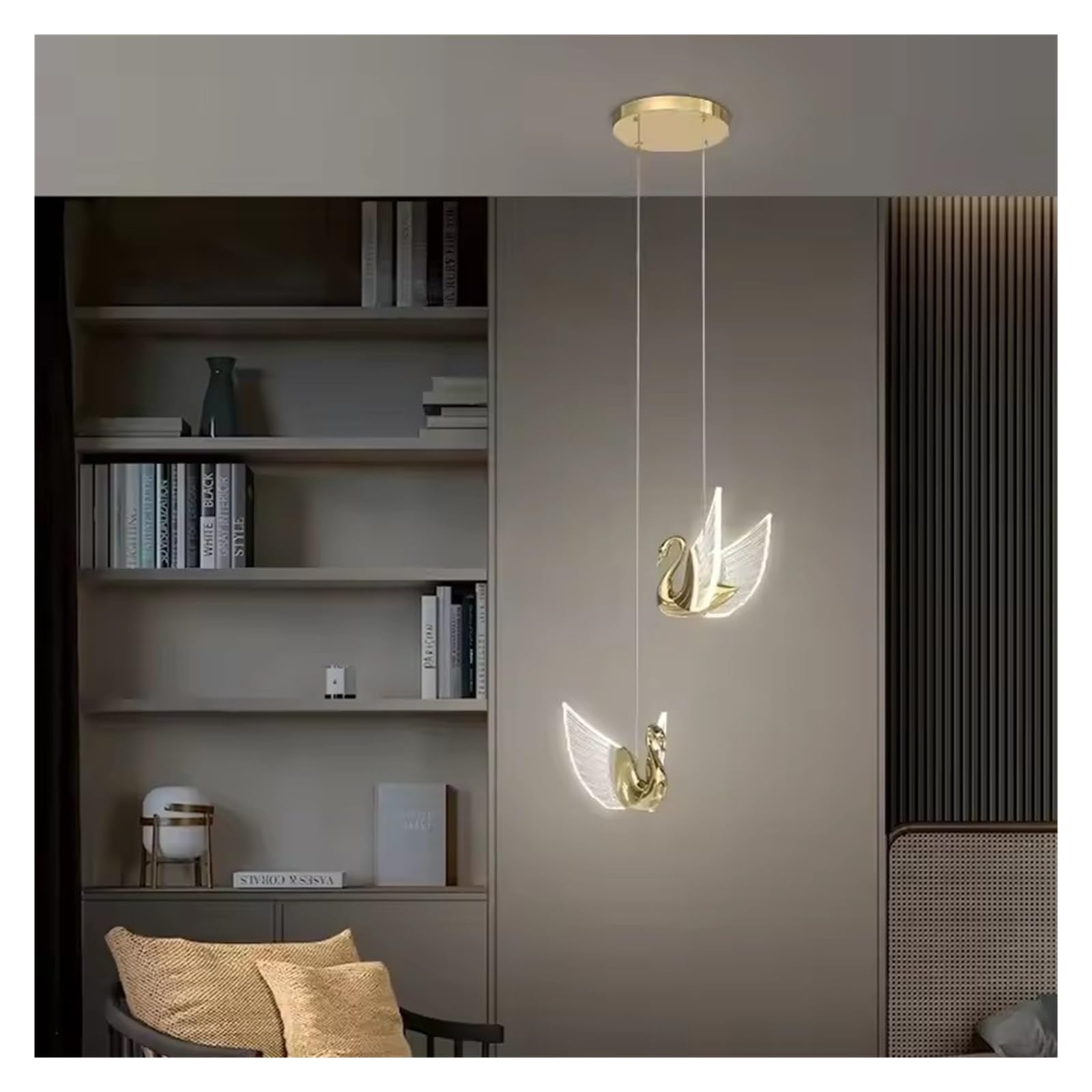Suspension cygne LED moderne blanc chaud lustre 2 têtes pour escalier