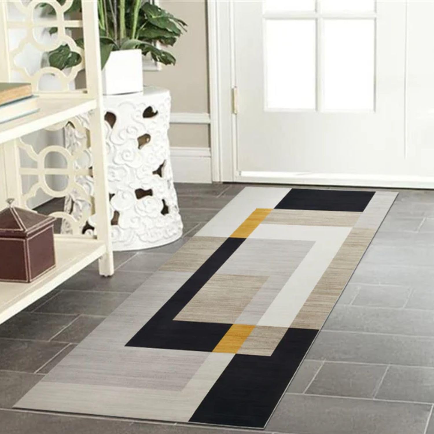 BedLooms Runner Rugs for Hallway Non-Slip Entryway Bedside Rugs 60x110 cm Geometric Pattern Printed Design Black Yellow bedroom Living Room Rug (Milo)
