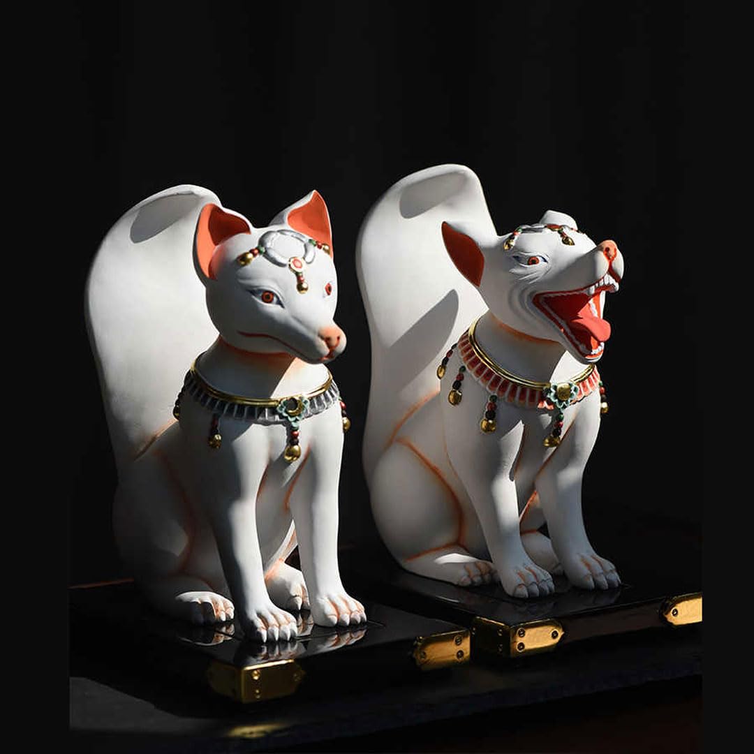 Amazon｜神具・稲荷社【桧木製眷属像：稲荷・狐 総高17cm（一対